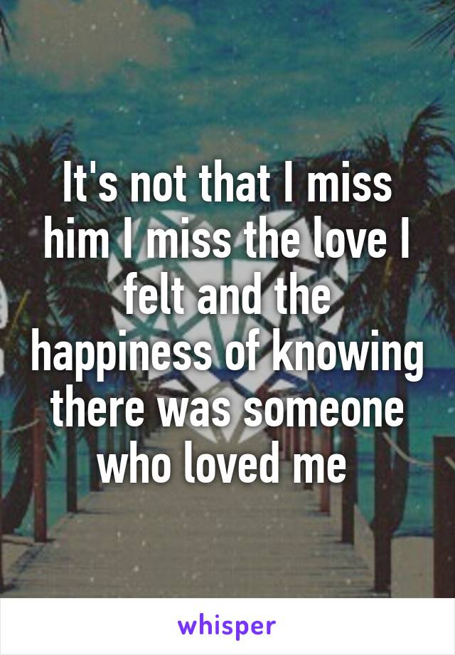 It's not that I miss him I miss the love I felt and the happiness of knowing there was someone who loved me 