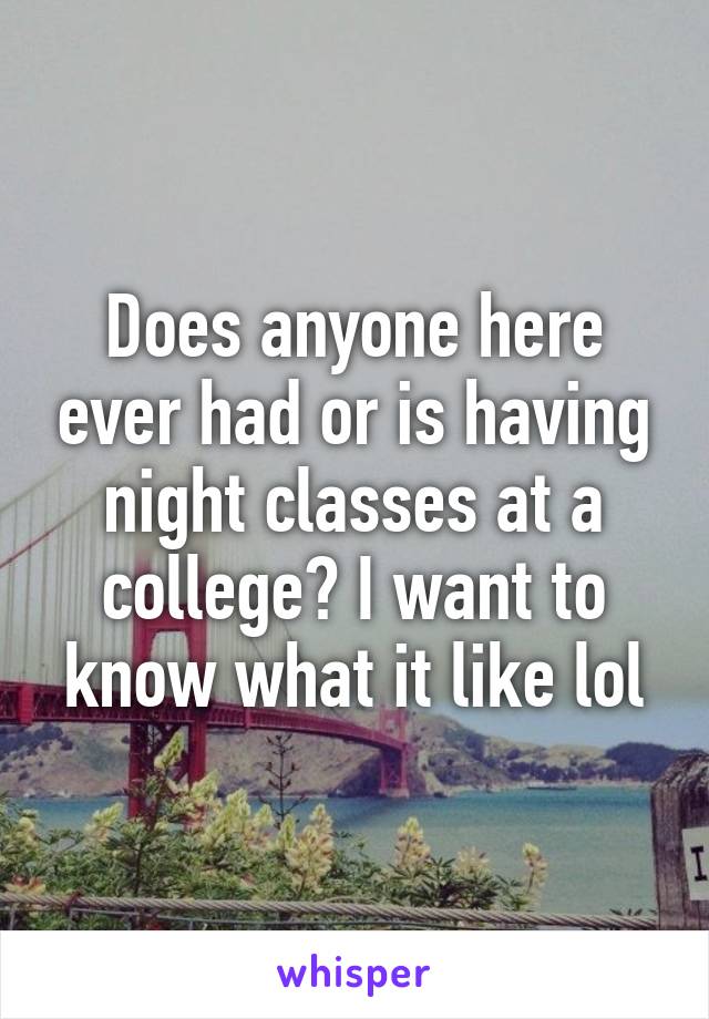 Does anyone here ever had or is having night classes at a college? I want to know what it like lol