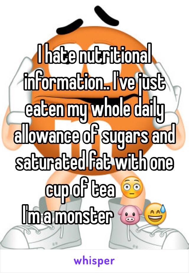 I hate nutritional information.. I've just eaten my whole daily allowance of sugars and saturated fat with one cup of tea 😳
I'm a monster 🐷😅