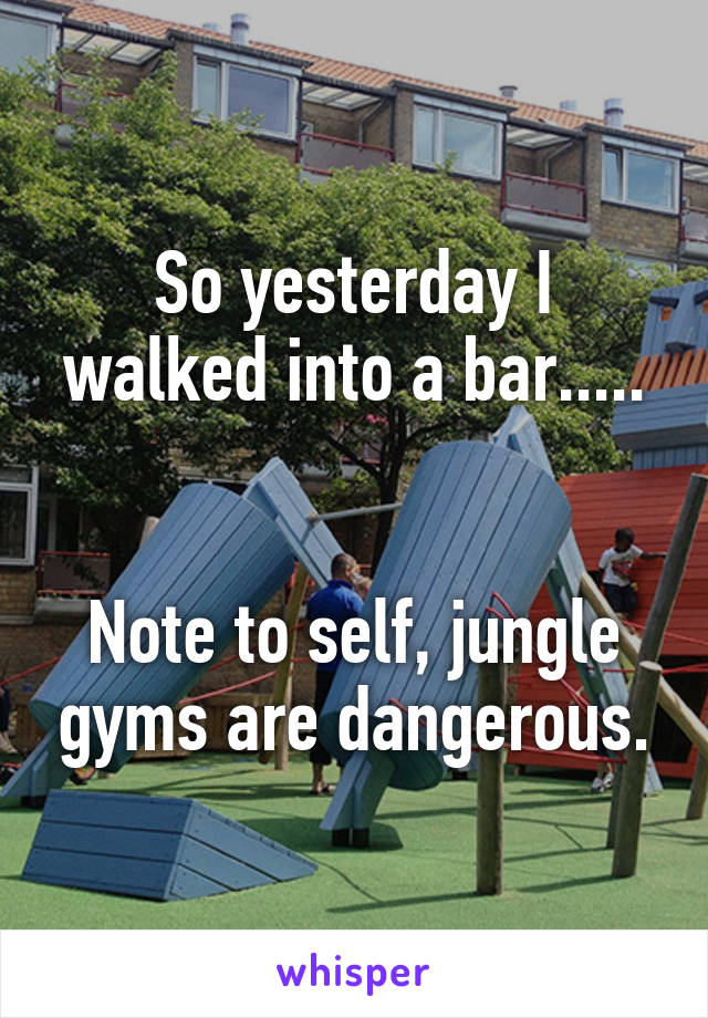 So yesterday I walked into a bar.....


Note to self, jungle gyms are dangerous.