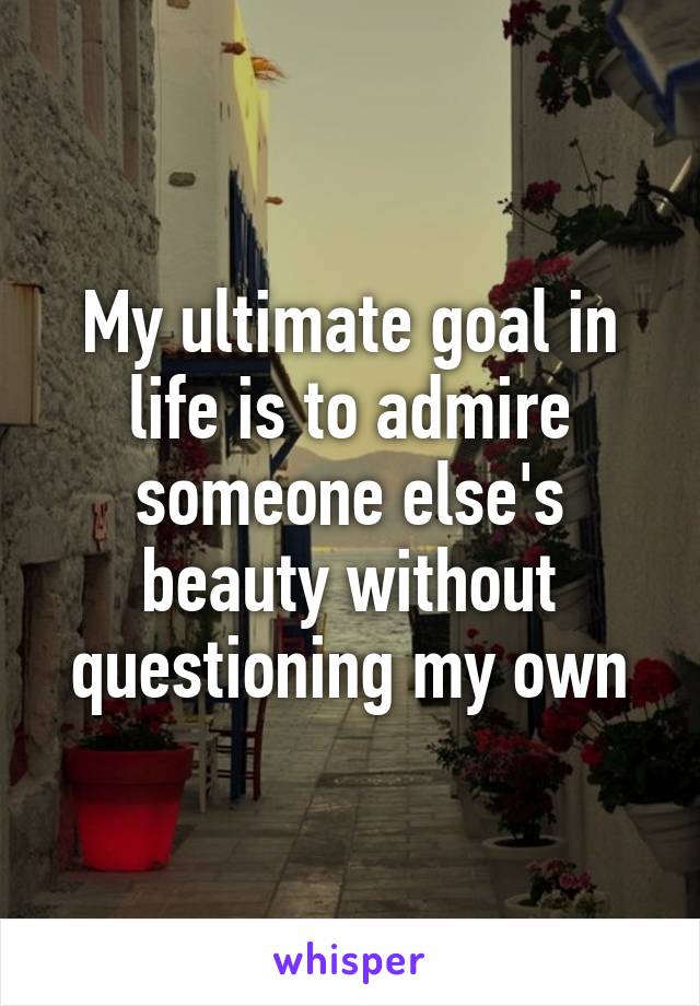 My ultimate goal in life is to admire someone else's beauty without questioning my own