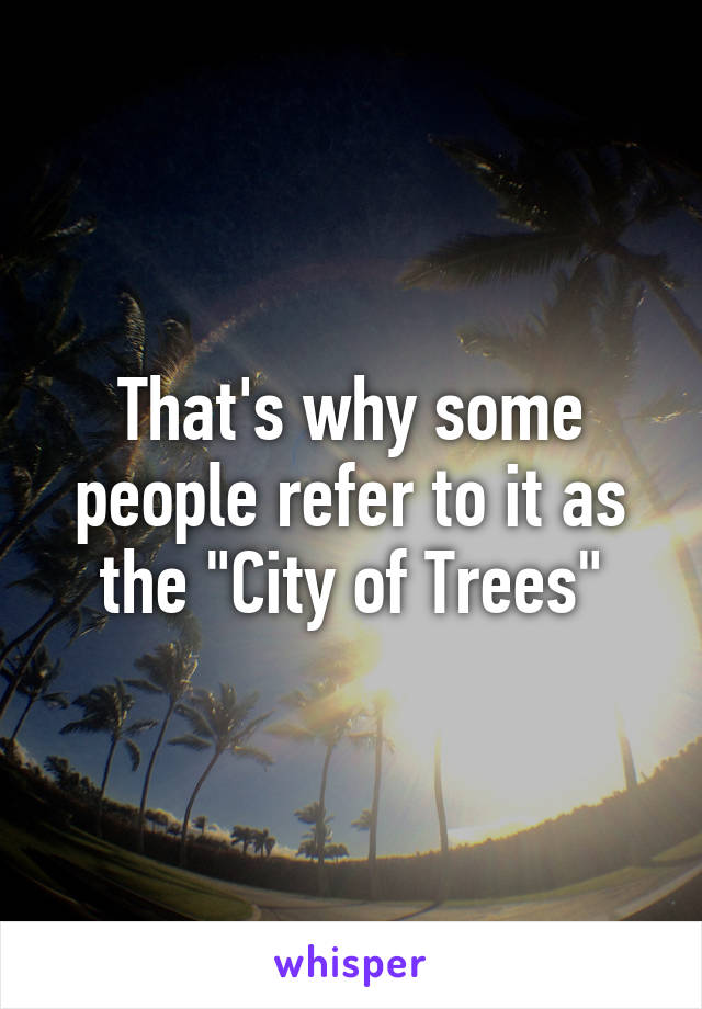 That's why some people refer to it as the "City of Trees"