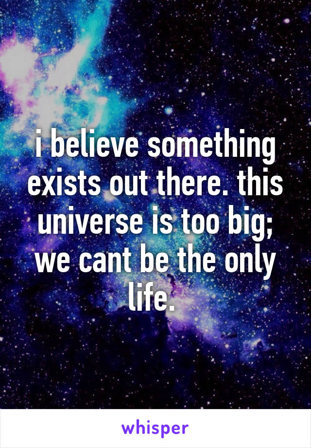 i believe something exists out there. this universe is too big; we cant be the only life. 