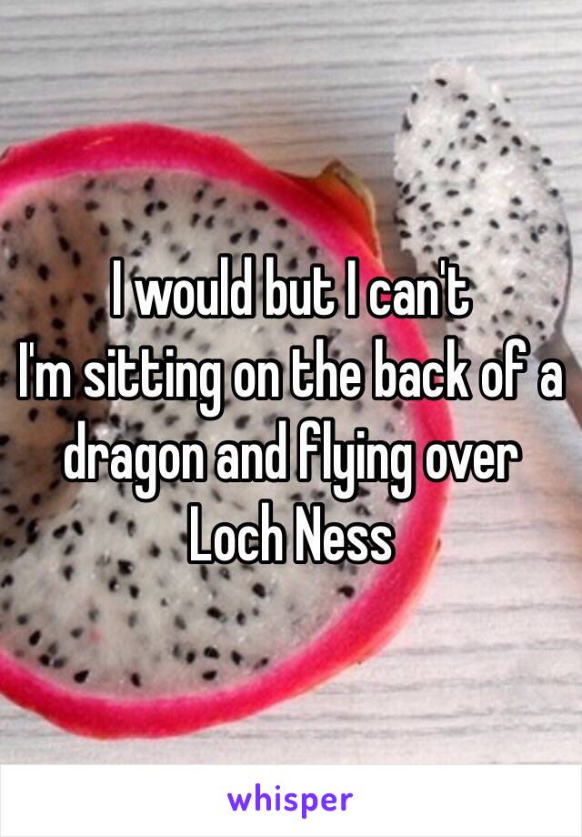 I would but I can't 
I'm sitting on the back of a dragon and flying over Loch Ness 