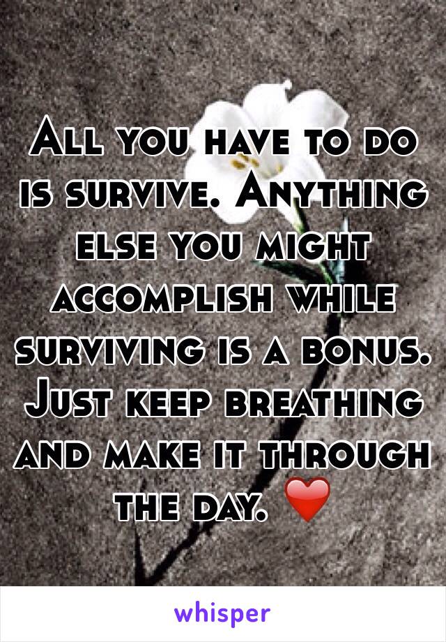 All you have to do is survive. Anything else you might accomplish while surviving is a bonus. Just keep breathing and make it through the day. ❤️