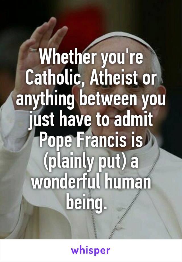 Whether you're Catholic, Atheist or anything between you just have to admit Pope Francis is (plainly put) a wonderful human being.  