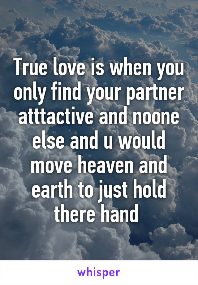 True love is when you only find your partner atttactive and noone else and u would move heaven and earth to just hold there hand 