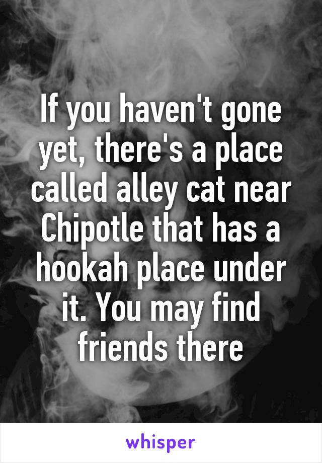 If you haven't gone yet, there's a place called alley cat near Chipotle that has a hookah place under it. You may find friends there