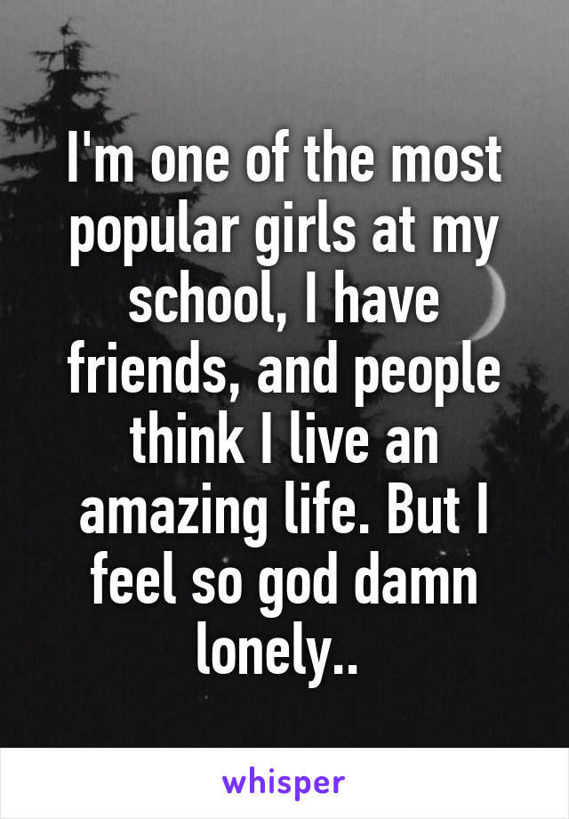 I'm one of the most popular girls at my school, I have friends, and people think I live an amazing life. But I feel so god damn lonely.. 