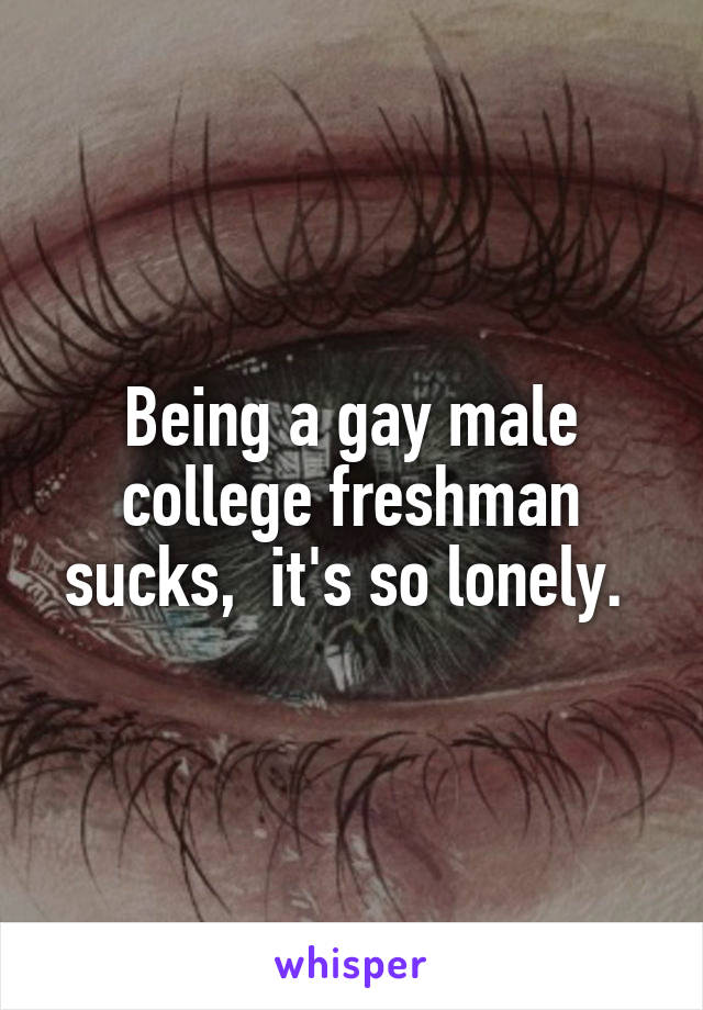 Being a gay male college freshman sucks,  it's so lonely. 