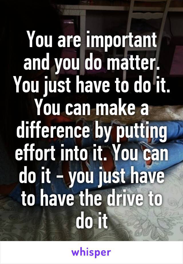 You are important and you do matter. You just have to do it. You can make a difference by putting effort into it. You can do it - you just have to have the drive to do it