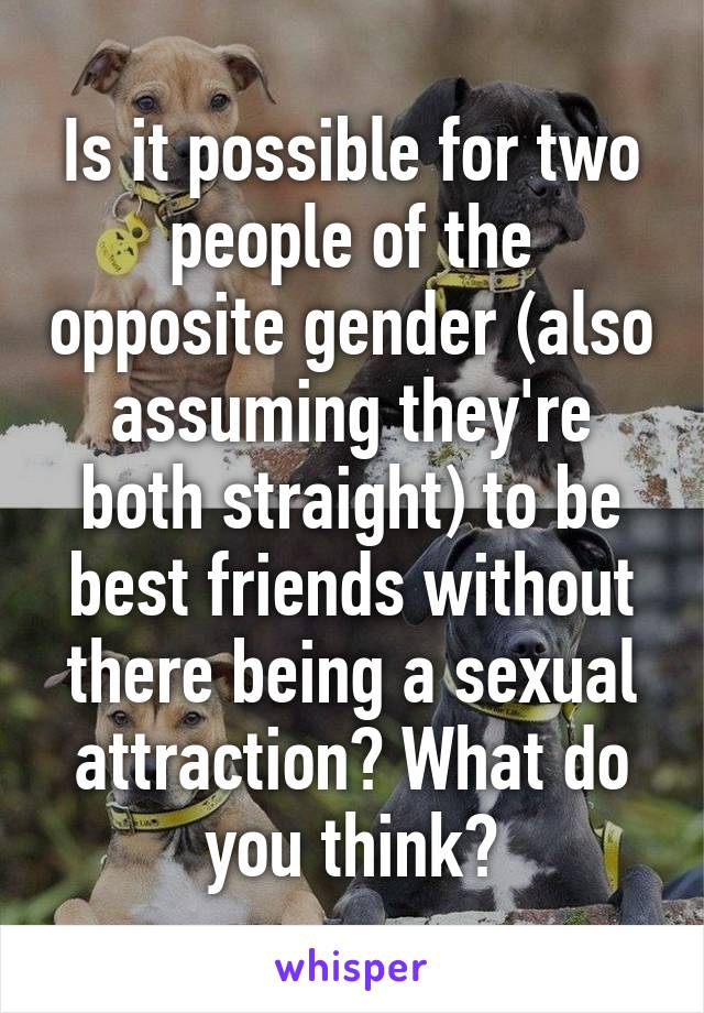 Is it possible for two people of the opposite gender (also assuming they're both straight) to be best friends without there being a sexual attraction? What do you think?