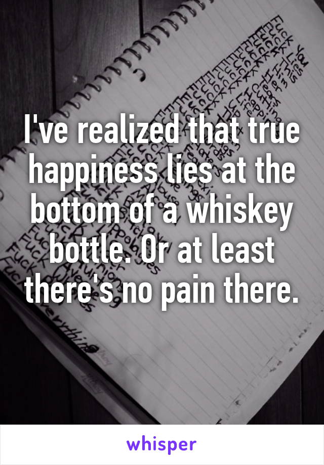 I've realized that true happiness lies at the bottom of a whiskey bottle. Or at least there's no pain there. 