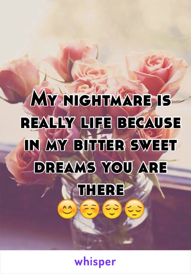 My nightmare is really life because in my bitter sweet dreams you are there
😊☺️😌😔