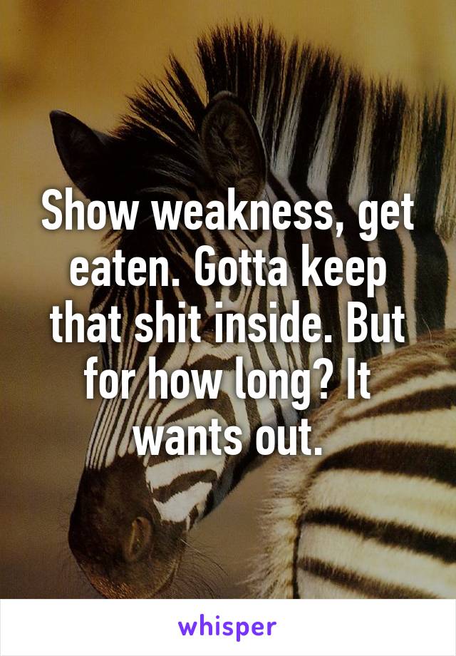 Show weakness, get eaten. Gotta keep that shit inside. But for how long? It wants out.