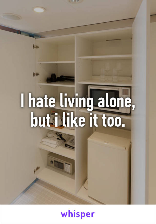 I hate living alone, but i like it too.