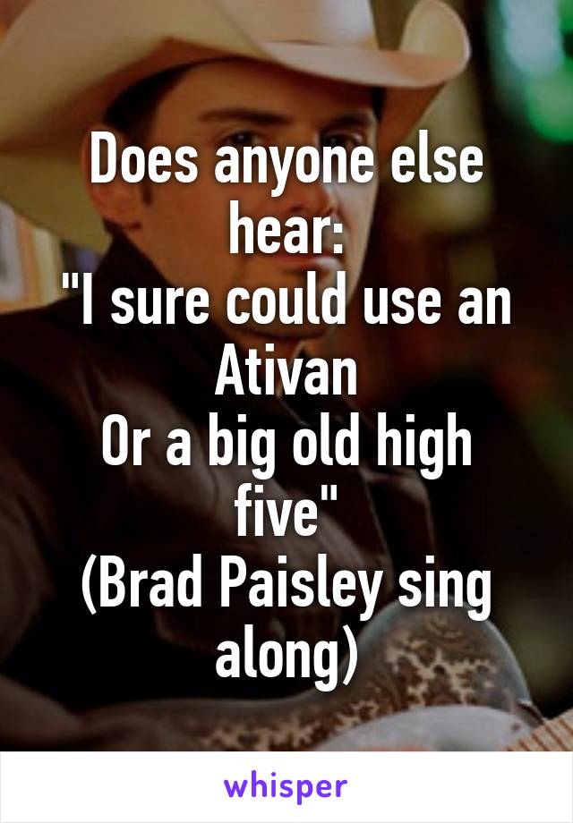 Does anyone else hear:
"I sure could use an Ativan
Or a big old high five"
(Brad Paisley sing along)