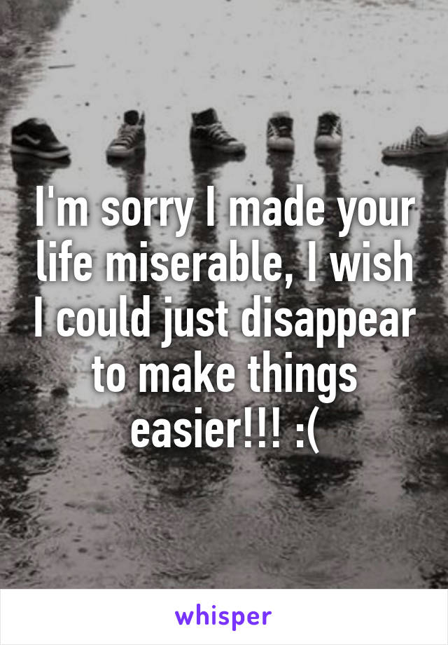 I'm sorry I made your life miserable, I wish I could just disappear to make things easier!!! :(