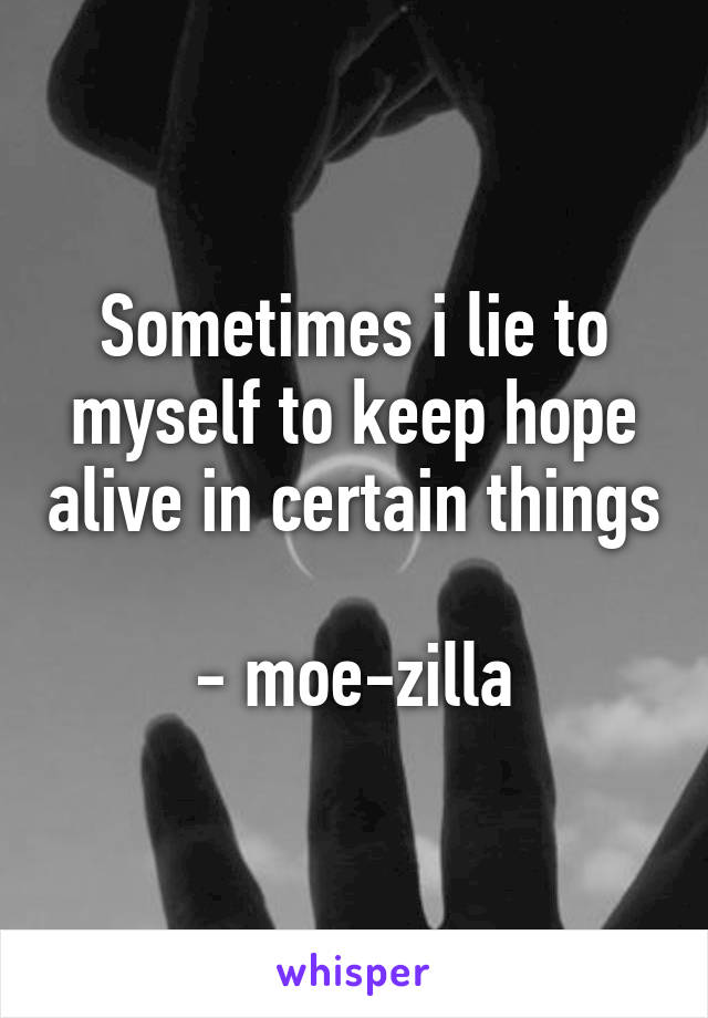 Sometimes i lie to myself to keep hope alive in certain things

- moe-zilla