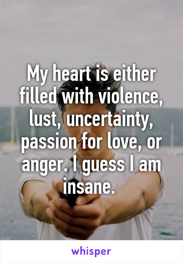 My heart is either filled with violence, lust, uncertainty, passion for love, or anger. I guess I am insane. 