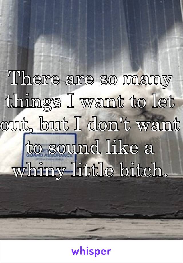 There are so many things I want to let out, but I don't want to sound like a whiny little bitch.