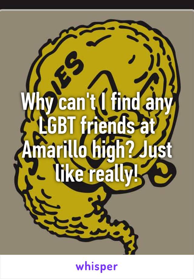 Why can't I find any LGBT friends at Amarillo high? Just like really!