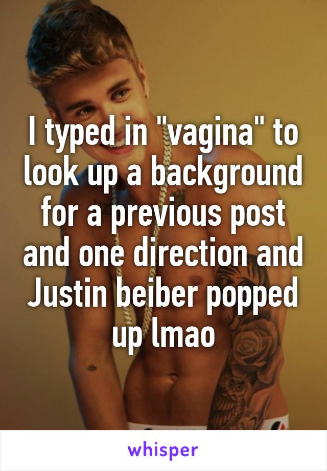 I typed in "vagina" to look up a background for a previous post and one direction and Justin beiber popped up lmao