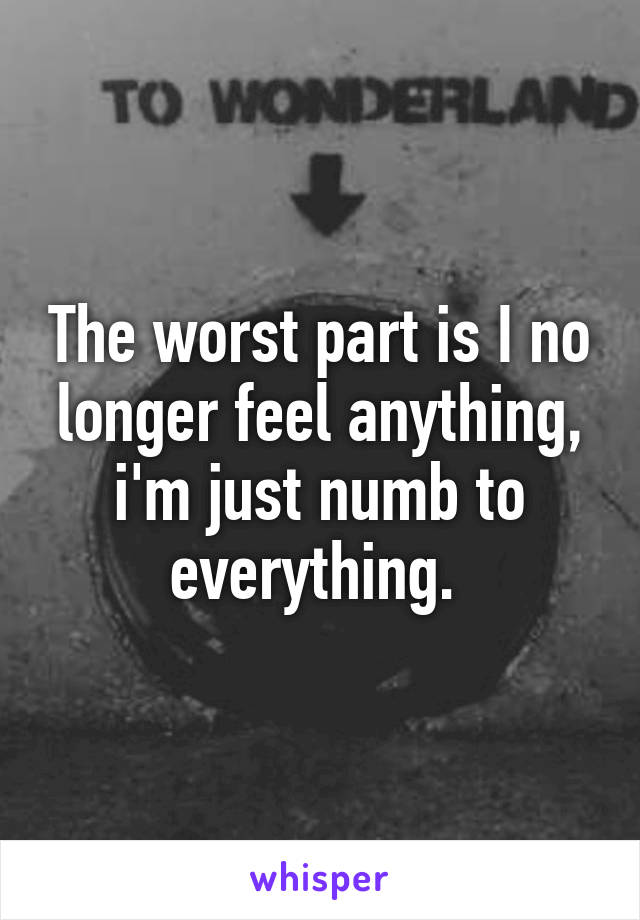 The worst part is I no longer feel anything, i'm just numb to everything. 