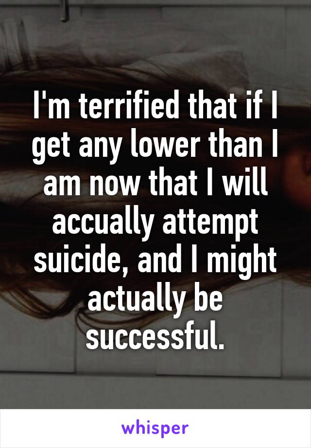 I'm terrified that if I get any lower than I am now that I will accually attempt suicide, and I might actually be successful.