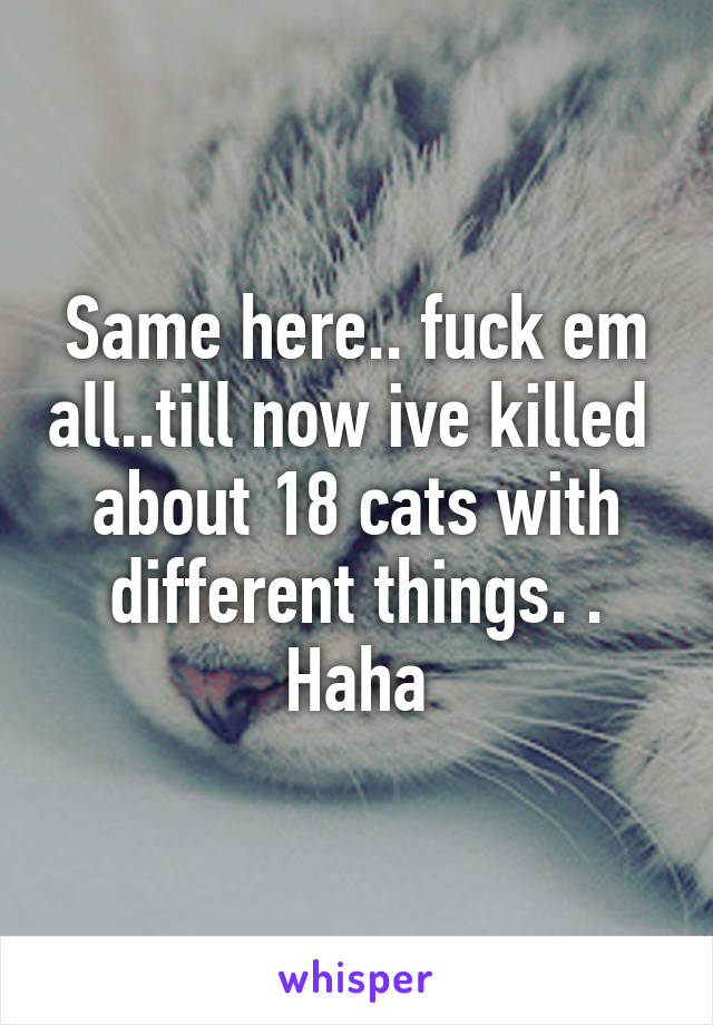 Same here.. fuck em all..till now ive killed  about 18 cats with different things. . Haha