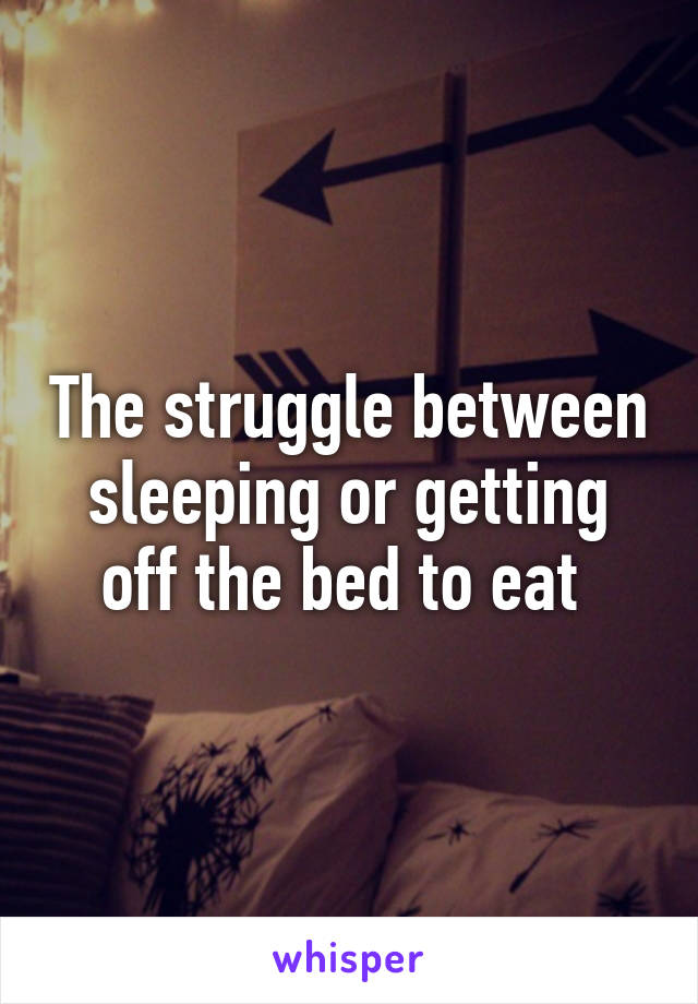 The struggle between sleeping or getting off the bed to eat 