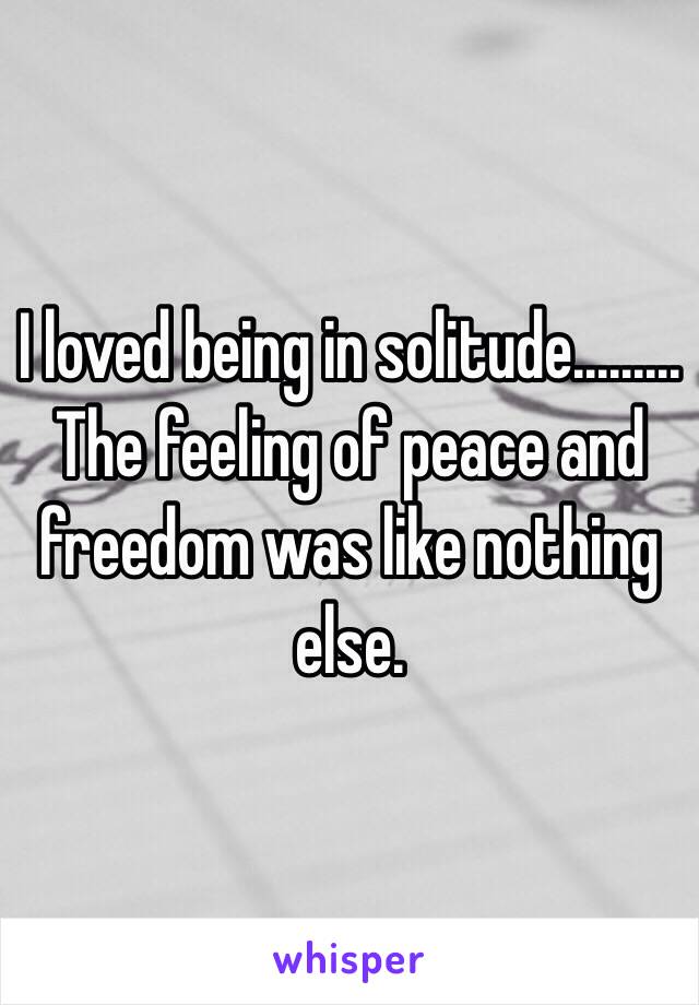 I loved being in solitude......... The feeling of peace and freedom was like nothing else. 