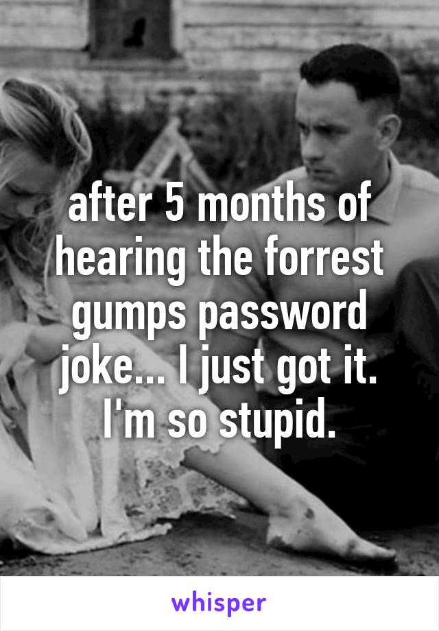 after 5 months of hearing the forrest gumps password joke... I just got it. I'm so stupid.