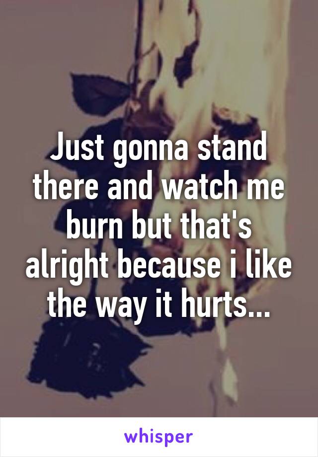 Just gonna stand there and watch me burn but that's alright because i like the way it hurts...