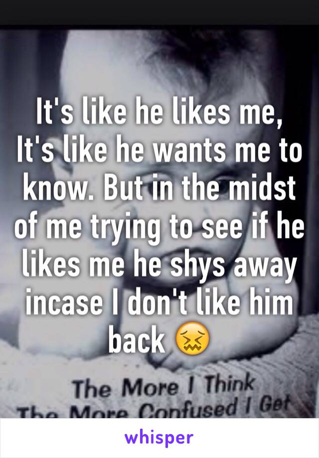 It's like he likes me,
It's like he wants me to know. But in the midst of me trying to see if he likes me he shys away incase I don't like him back 😖