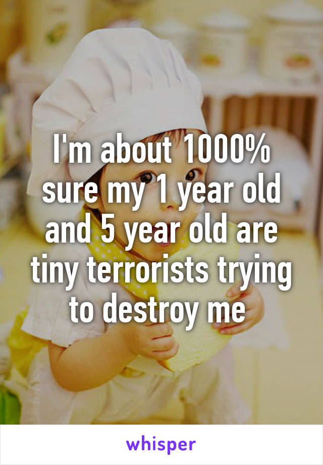 I'm about 1000% sure my 1 year old and 5 year old are tiny terrorists trying to destroy me 