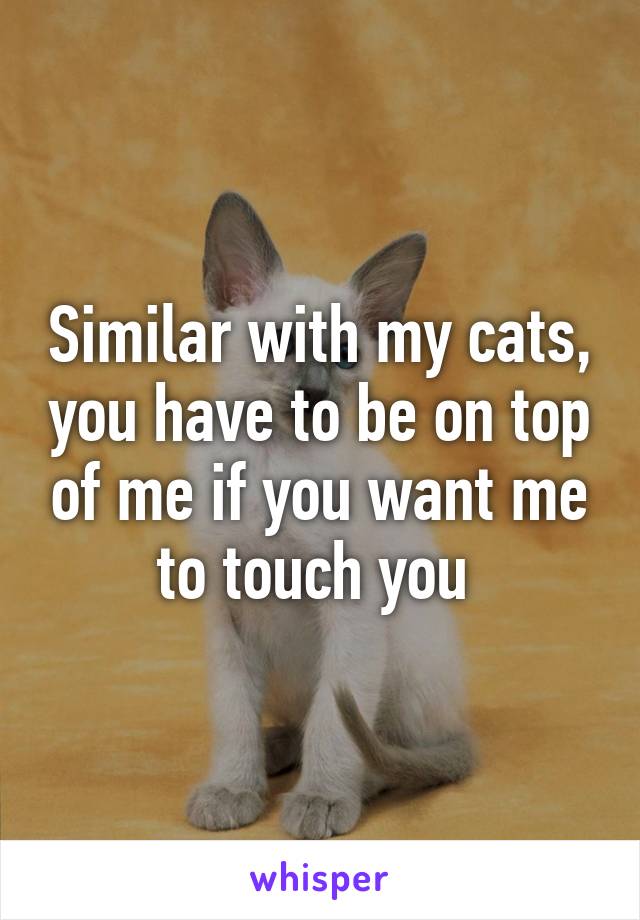 Similar with my cats, you have to be on top of me if you want me to touch you 