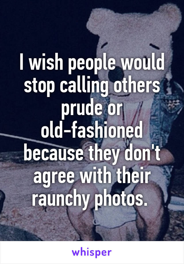 I wish people would stop calling others prude or old-fashioned because they don't agree with their raunchy photos. 