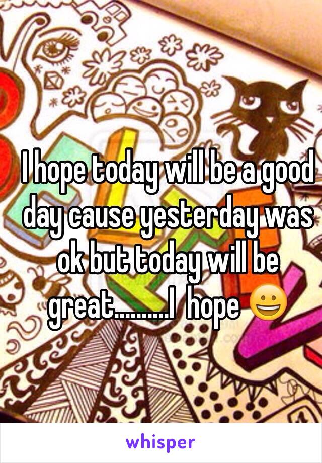 I hope today will be a good day cause yesterday was ok but today will be great..........I  hope 😀