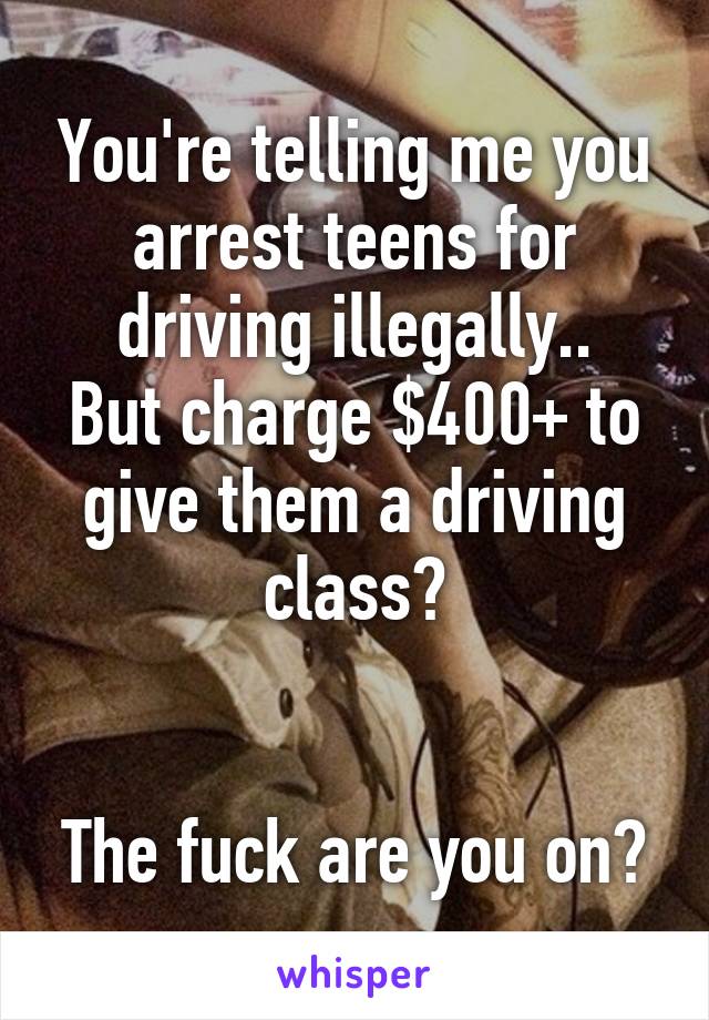 You're telling me you arrest teens for driving illegally..
But charge $400+ to give them a driving class?


The fuck are you on?