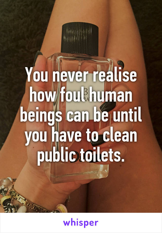 You never realise how foul human beings can be until you have to clean public toilets.