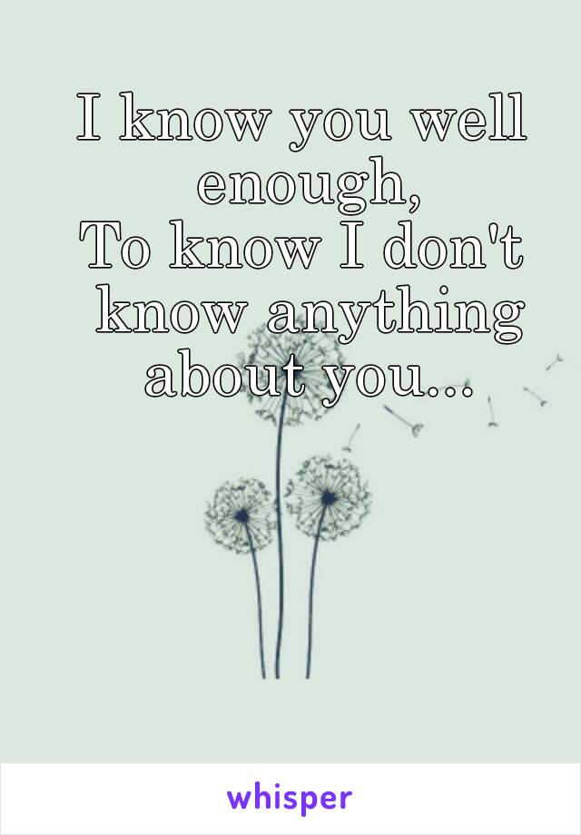 I know you well enough,
To know I don't know anything about you...