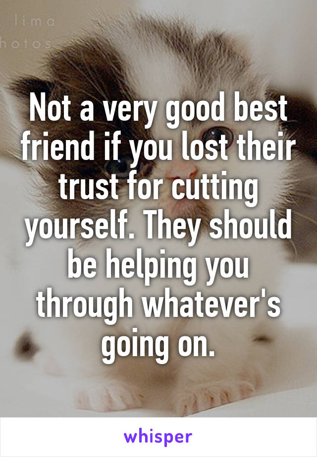 Not a very good best friend if you lost their trust for cutting yourself. They should be helping you through whatever's going on.