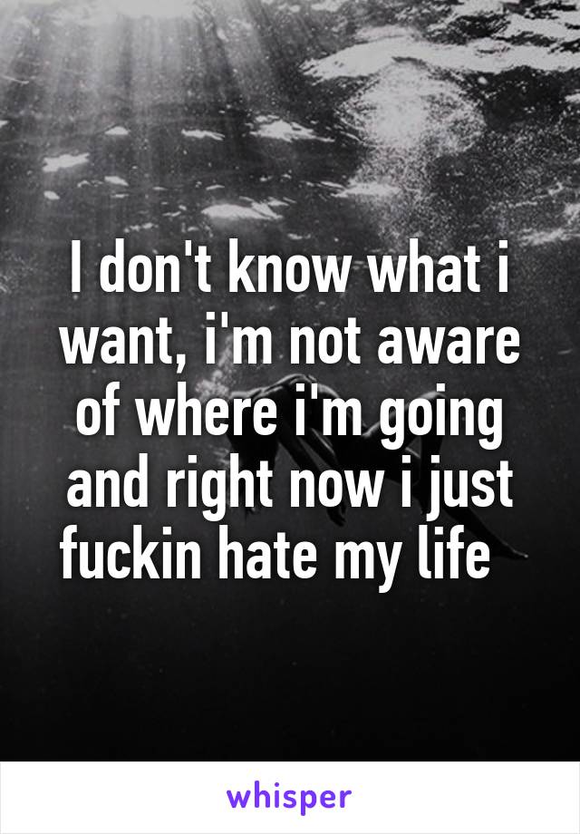 I don't know what i want, i'm not aware of where i'm going and right now i just fuckin hate my life  