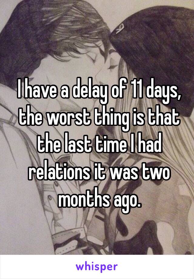 I have a delay of 11 days, the worst thing is that the last time I had relations it was two months ago.