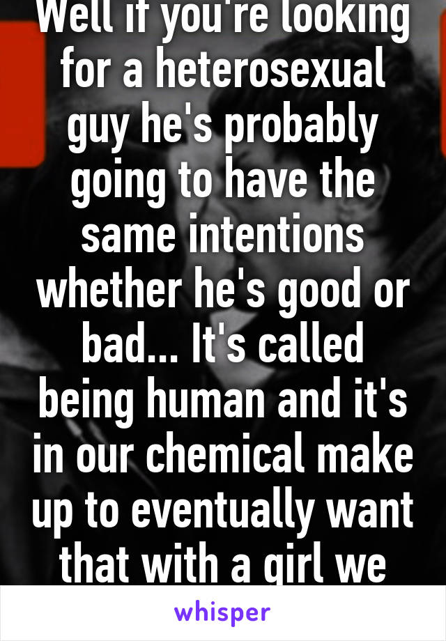 Well if you're looking for a heterosexual guy he's probably going to have the same intentions whether he's good or bad... It's called being human and it's in our chemical make up to eventually want that with a girl we like 