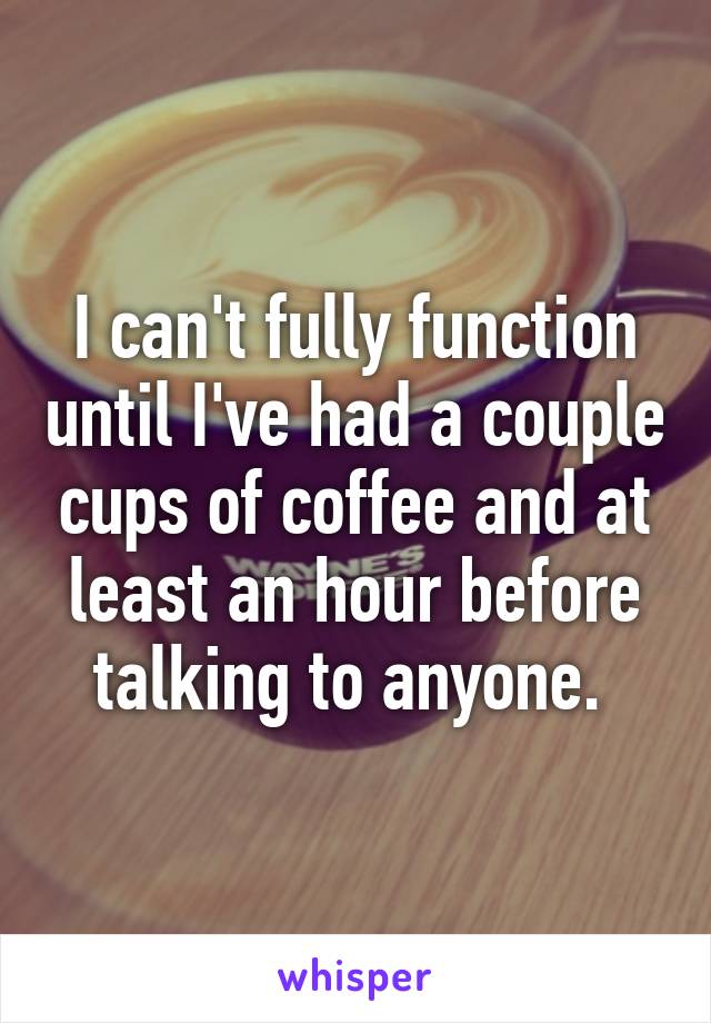 I can't fully function until I've had a couple cups of coffee and at least an hour before talking to anyone. 