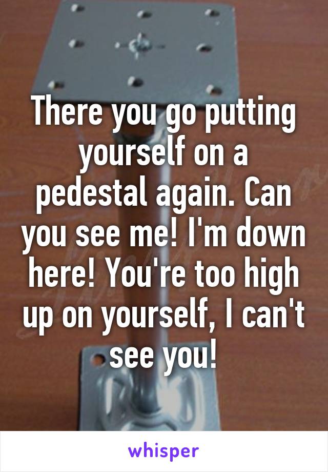 There you go putting yourself on a pedestal again. Can you see me! I'm down here! You're too high up on yourself, I can't see you!