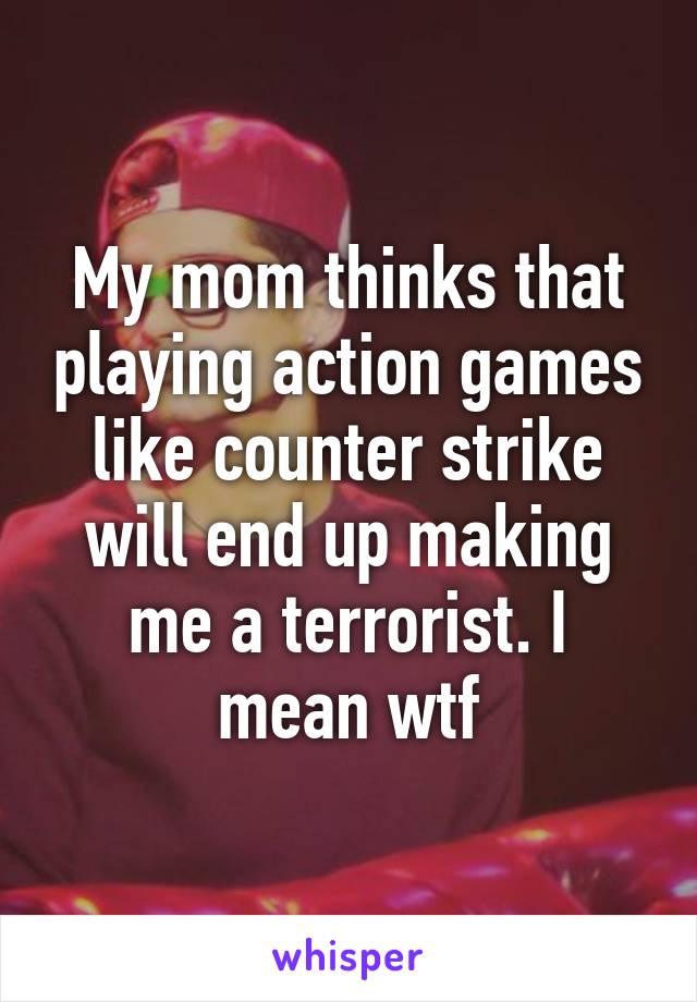 My mom thinks that playing action games like counter strike will end up making me a terrorist. I mean wtf