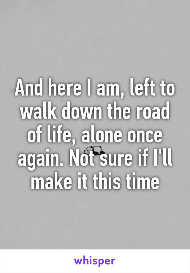 And here I am, left to walk down the road of life, alone once again. Not sure if I'll make it this time